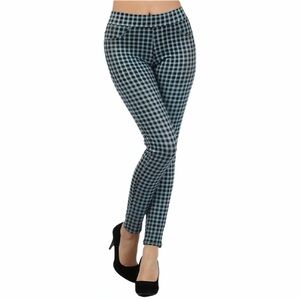 Yelete Women Blue Plaid Yoga Leggings High Rise Stretch Full Length Size Large